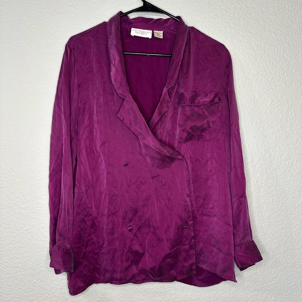 Vintage Victorias Secret Gold Label 100% Silk Double Breasted Sleep Top Size M